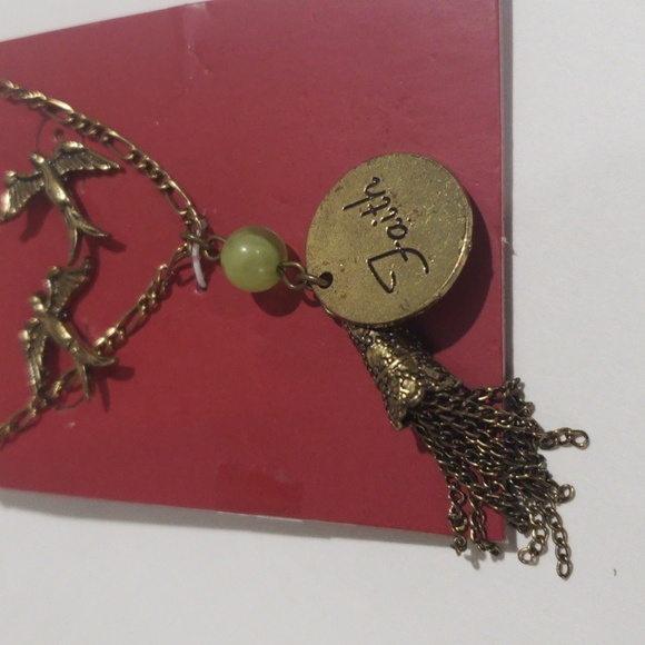 Gold-Tone "Faith" Pendant Necklace Bead Tassel Charm & Earrings Women's Jewelry - Picture 5 of 8